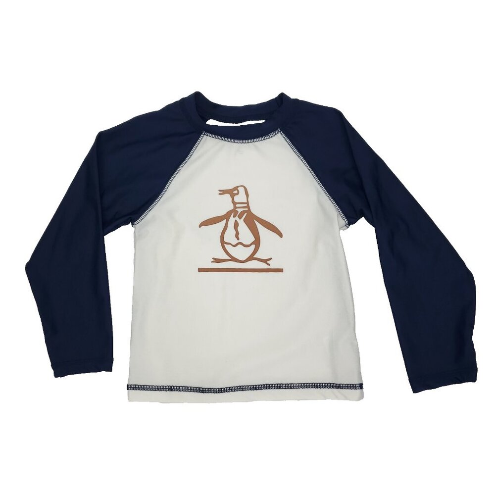 Penguin Munsingwear Rash Guard Boys 4 White Blue Swim Shirt UV\UPF Long Sleeve